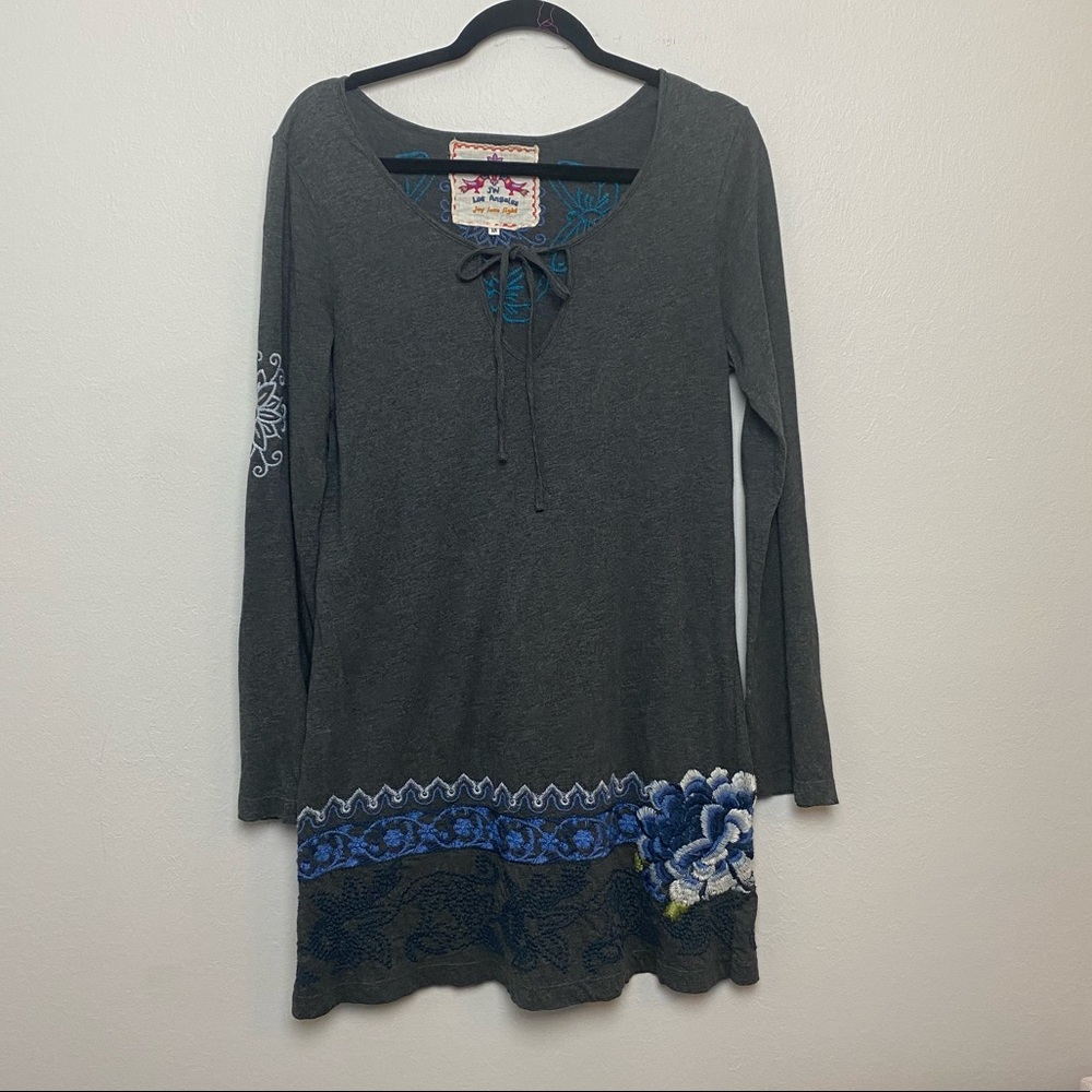Johnny Was Gray Tunic with Blue Floral Design